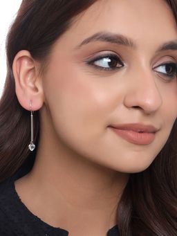VIRAASI - Silver Plated Minimal Heart Drop Earrings for Girls