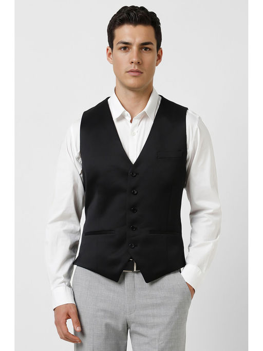 Van Heusen Men Black Solid Wedding Waistcoat