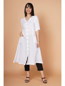 Barara Ethnic - Pure White A-line Linen Kurta