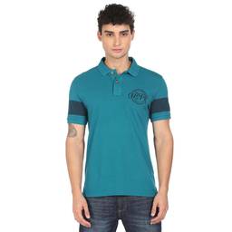 U.S. POLO ASSN. - Men Teal Contrast Pannel Solid Polo T-shirt