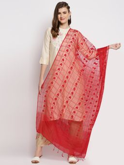 Dupatta Bazaar - Womens Red Checkered Woven Organza Dupatta