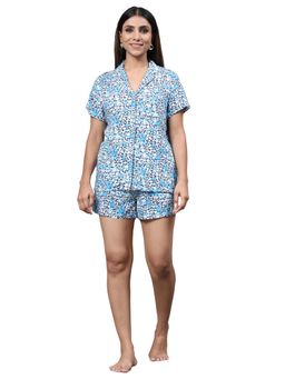 Bstories - Night Suit Shorty Set For Women- Blue Floral