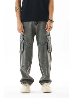 Snitch - Grey Solid Relaxed Casual Cargo Jeans