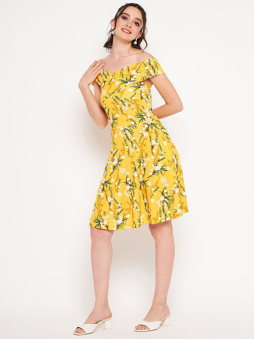 Buy Uptownie Womens Stretchable Printed Fit & Flare Skater Dress Yellow  Online