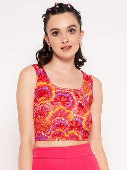 Uptownie - Stretchable Polyester Round Neck Sleeveless Crop Top Red