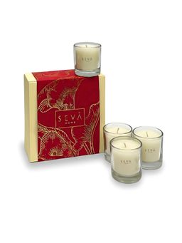 SEVA HOME - White Celebration Shot Glass Scented Candles - Gift Set (Pack of 4)