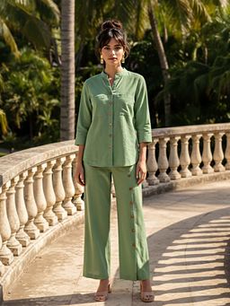 Zolo Label - Elegant Sage Green Button Detail Co-Ord Set