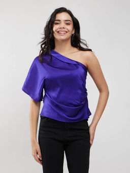 FableStreet - Blue Satin Kimono Sleeves Top