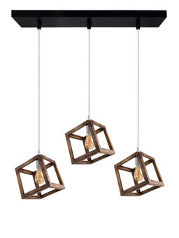 Homesake - Linear Chandelier Walnut Wood Cube Light White