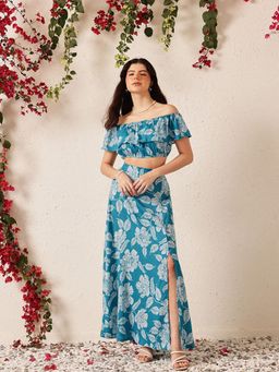 STREET 9 - Women Teal Printed Top and Skirt