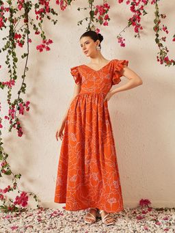 STREET 9 - Women Rust Printed Floral Maxi Dress