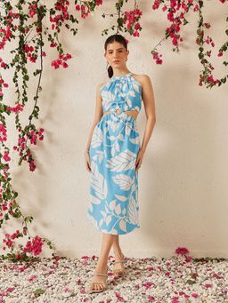 STREET 9 - Women Blue Printed Waist Cut Dress