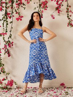 STREET 9 - Women Blue Printed Midi Dress