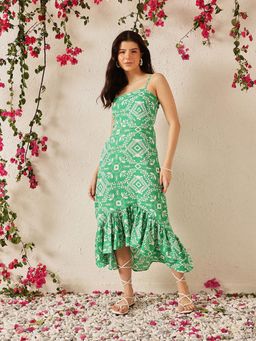 STREET 9 - Women Green Printed Midi Dress