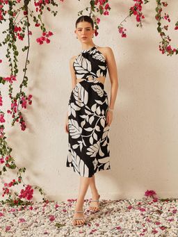 STREET 9 - Women Black Printed Waist Cut Dress