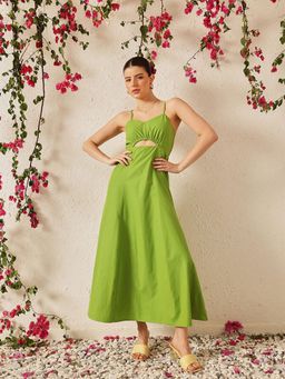 STREET 9 - Women Green Solid Cut-out Dress
