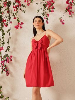 STREET 9 - Women Red Solid Bow Dress