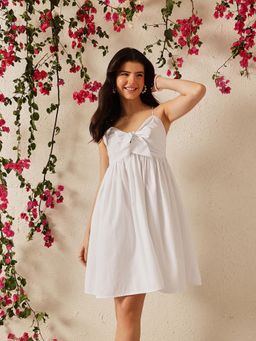 STREET 9 - Women White Solid Bow Dress