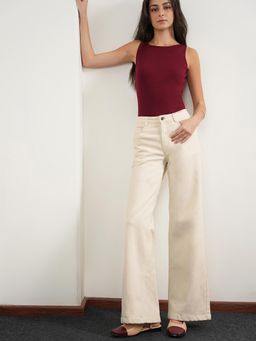 FABLE STREET - Solid Off White Women Jeans