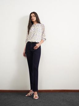 FABLE STREET - Straight Fit Solid Navy Blue Women Jeans