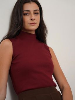 FABLE STREET - Women Maroon Solid Cotton Regular Fit Top