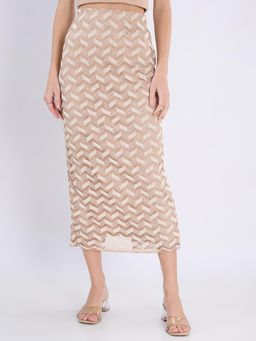 Globus - Women Beige Self Design Midi Skirt