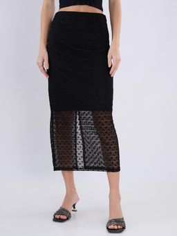 Globus - Women Black Self Design Midi Skirt