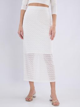 Globus - Women White Self Design Midi Skirt