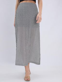 Globus - Women White Solid Stripe Midi Skirt