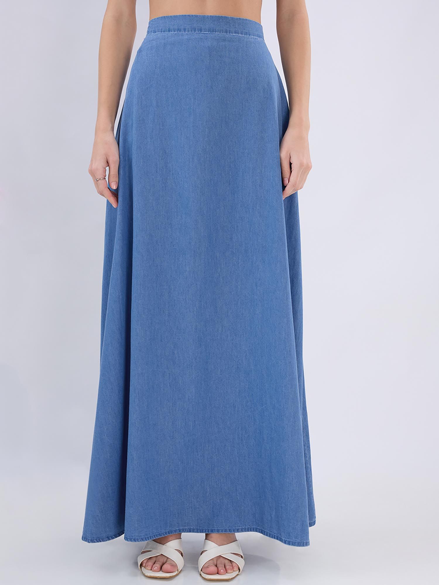 globus Women Blue Solid A-line Maxi Skirt-picture-19