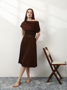 Globus - Women Brown Off Shoulder Midi Dress