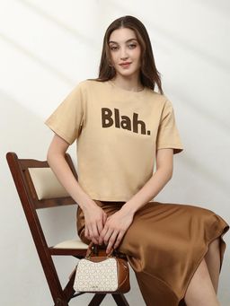Globus - Women Beige Typography Oversize T-Shirt