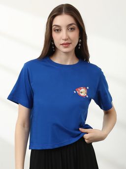 Globus - Women Blue Solid Round Neck T-Shirt