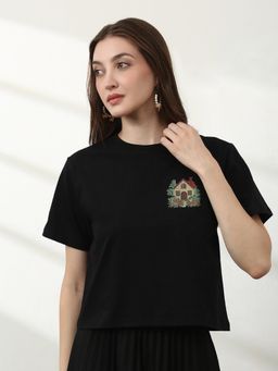 Globus - Women Black Round Neck T-Shirt