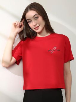 Globus - Women Red Round Neck T-Shirt
