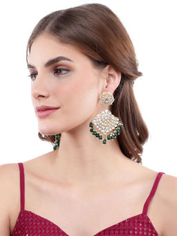 Auraa Trends - 22KT Gold Plated Kundan Green Kundan Traditional Handcrafted Stone Chaandbaali