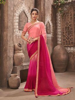 Odette - Peach Chiffon Crush Heavy Embroidery Saree with Unstitched Blouse