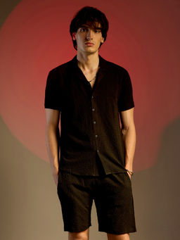 Campus Sutra - Mens Onyx Black Crease-Box Co-Ord (Set of 2)