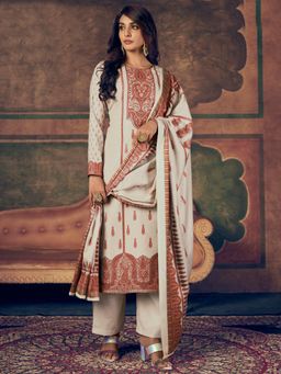 Stylee LIFESTYLE - Beige & Brown Pashmina Digital Printed Dress Material