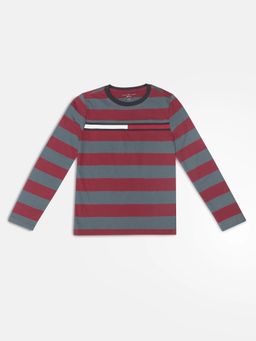 Tommy Hilfiger - Boys Maroon Cotton Stripes T-shirt