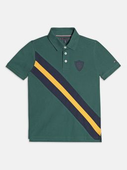 Tommy Hilfiger - Boys Green Cotton Stripes Polo T-shirt