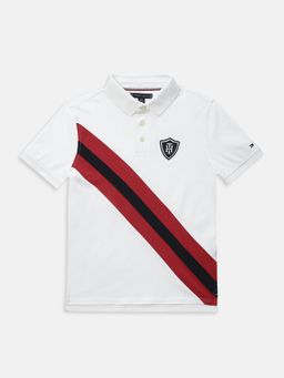 Tommy Hilfiger - Boys White Cotton Stripes Polo T-shirt