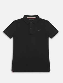 Tommy Hilfiger - Boys Black Cotton Solid Polo T-shirt
