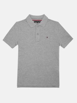 Tommy Hilfiger - Boys Grey Cotton Solid Polo T-shirt