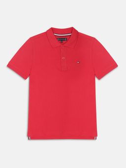 Tommy Hilfiger - Boys Red Cotton Solid Polo T-shirt
