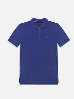 Tommy Hilfiger - Boys Blue Cotton Solid Polo T-shirt