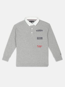 Tommy Hilfiger - Boys Grey Cotton Typography Polo T-shirt