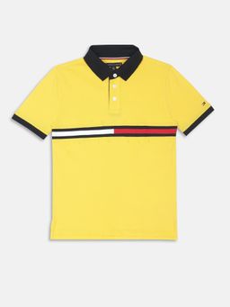 Tommy Hilfiger - Boys Yellow Cotton Stripes Polo T-shirt