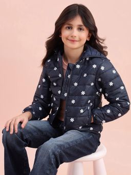 U.S. POLO ASSN. - Girls Blue Polyester Floral Puffer Jacket