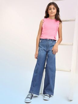 U.S. POLO ASSN. - Girls Blue Cotton Solid Jeans